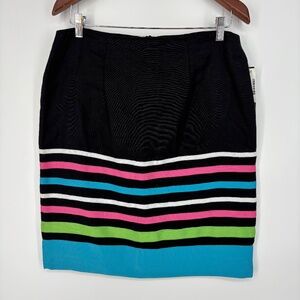 Intriguing Threads Womens Sz 8 6 Skirt Black Rayon Linen Blue Green Pink Ribbon